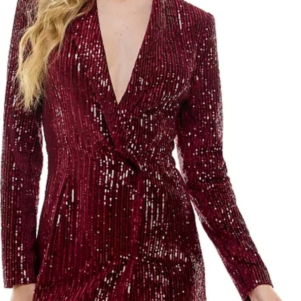 Glamorous Long Sleeve Burgundy Sequin Dress